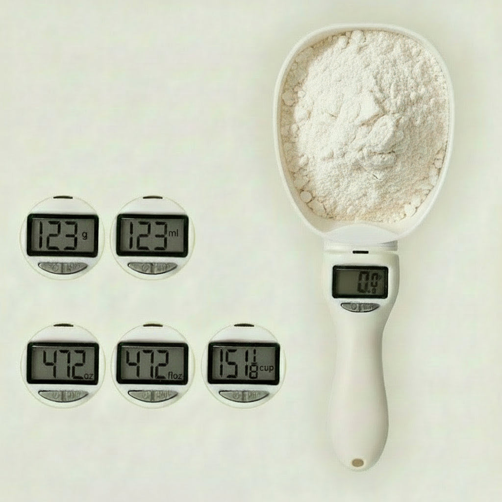 Digital Food Measuring Scoop Scale Electronic Kitchen Measuring Spoon Scale for Cooking Baking Smart Adjustable Measure Cup with LCD Display Tare Function for Home Cooks Bakers Chefs Pet Owners