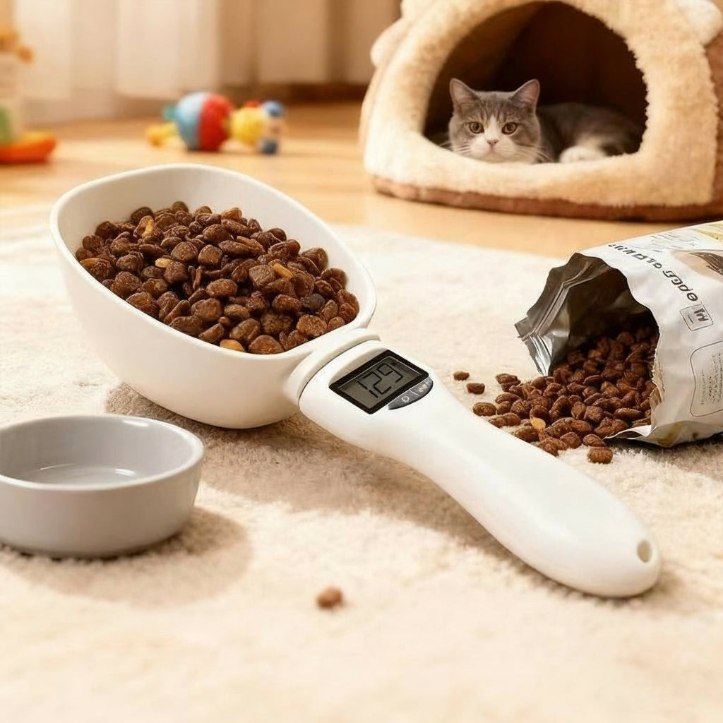 Digital Food Measuring Scoop Scale Electronic Kitchen Measuring Spoon Scale for Cooking Baking Smart Adjustable Measure Cup with LCD Display Tare Function for Home Cooks Bakers Chefs Pet Owners